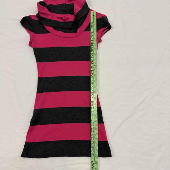 Vtg Y2K Express Drape Cowl Neck Knit Top Dress Striped McBling Glam Club XS Pink - Picture 6 of 7